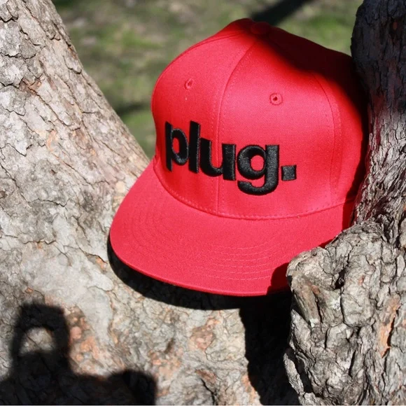Yupoong SnapBack Hat/Cap Red with Black Plug Embroidered Logo Adjustable OS - Picture 3 of 4
